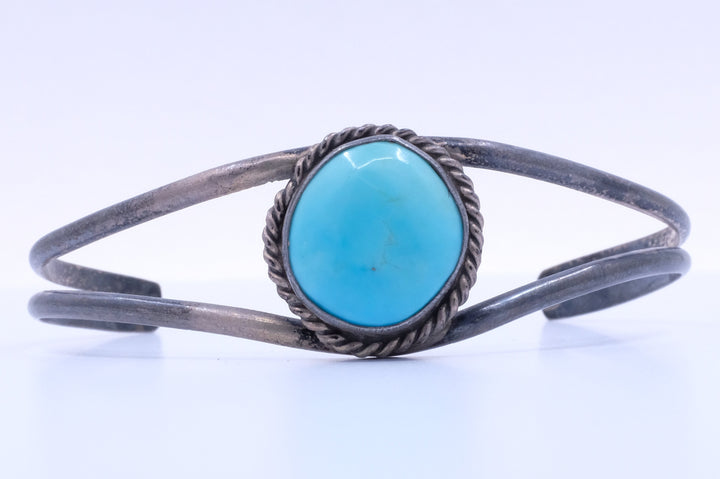 Sterling Silver Turquoise Fred Harvey Era Cuff Bracelet