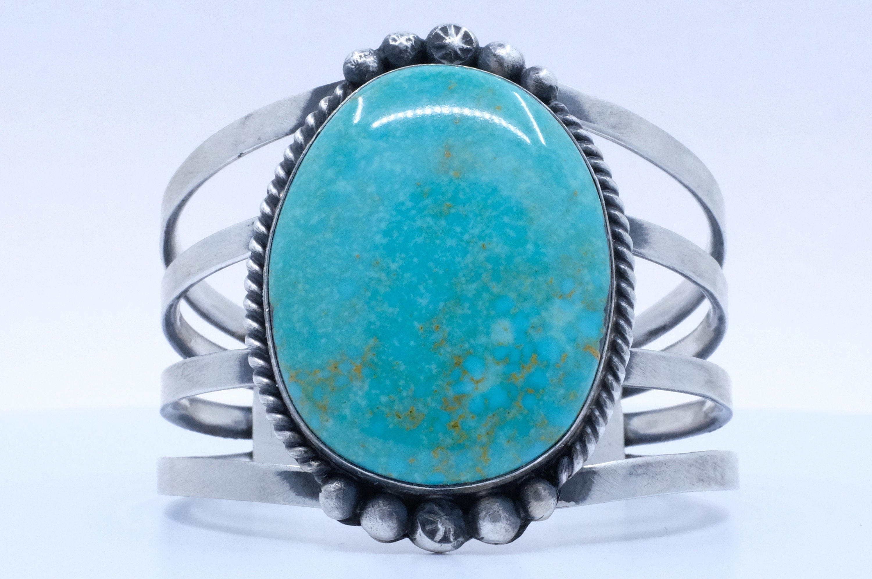 Sterling Silver Blue Kingman Turquoise Augustine Largo Navajo Cuff Bracelet