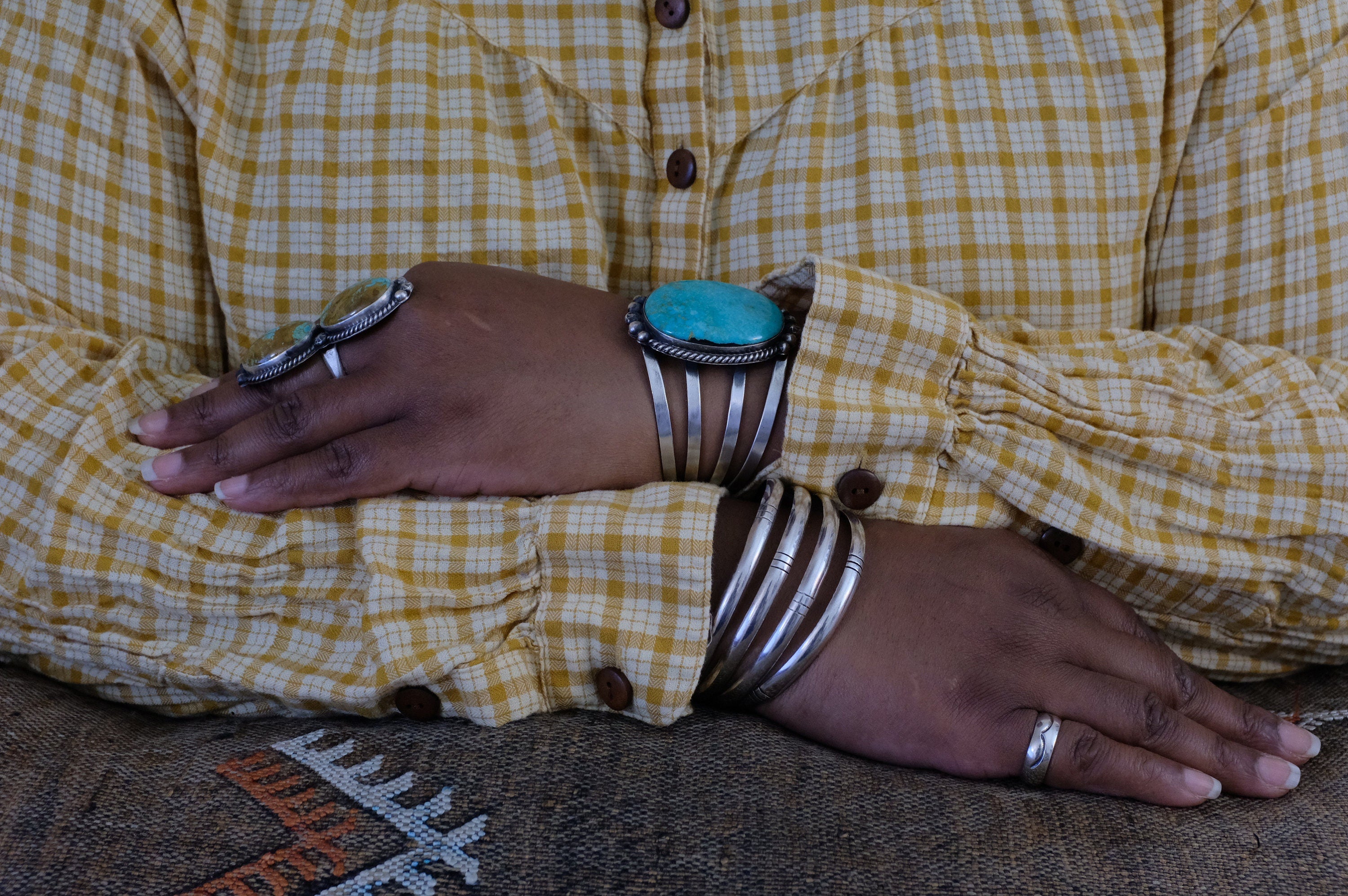 Sterling Silver Blue Kingman Turquoise Augustine Largo Navajo Cuff Bracelet