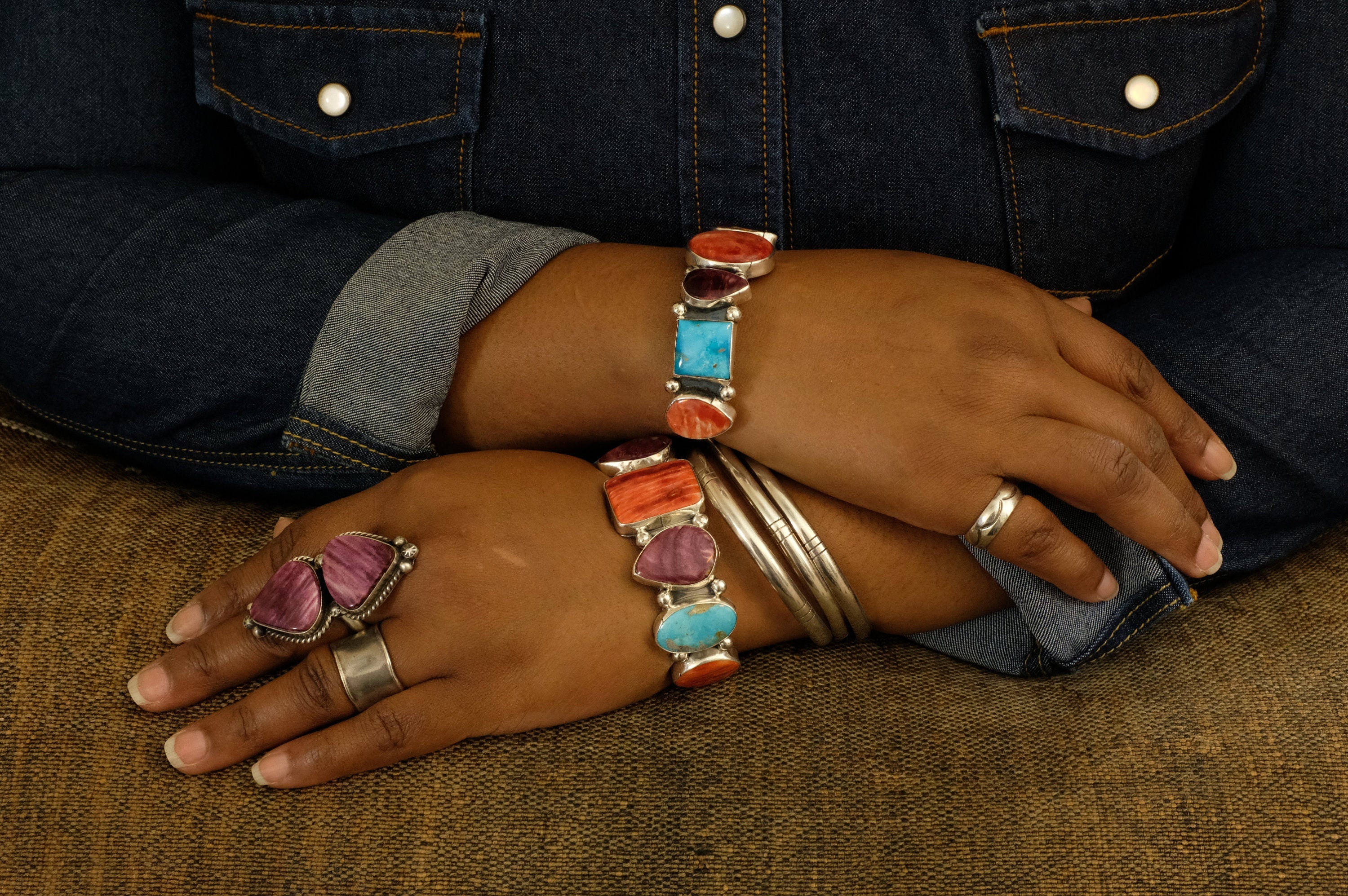 Sterling Silver Spiny Oyster and Turquoise Davey Morgan Navajo Cuff Bracelet