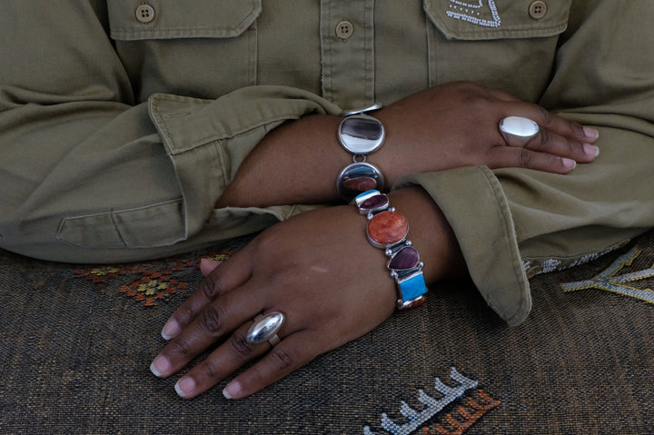 Sterling Silver Spiny Oyster and Turquoise Davey Morgan Navajo Cuff Bracelet