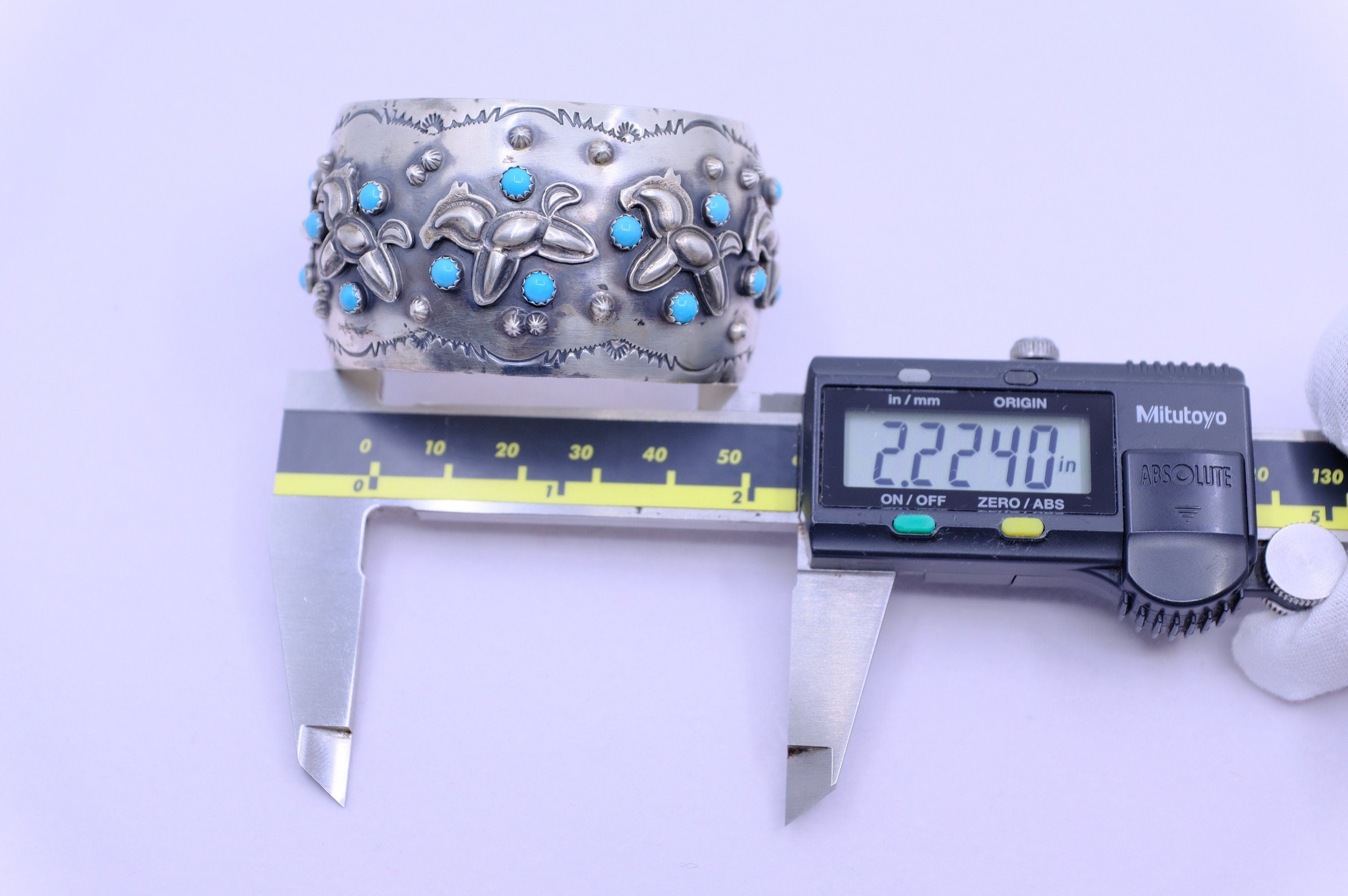 Sterling Silver Turquoise Tom Lewis "Galloping Ponies" Navajo Cuff Bracelet