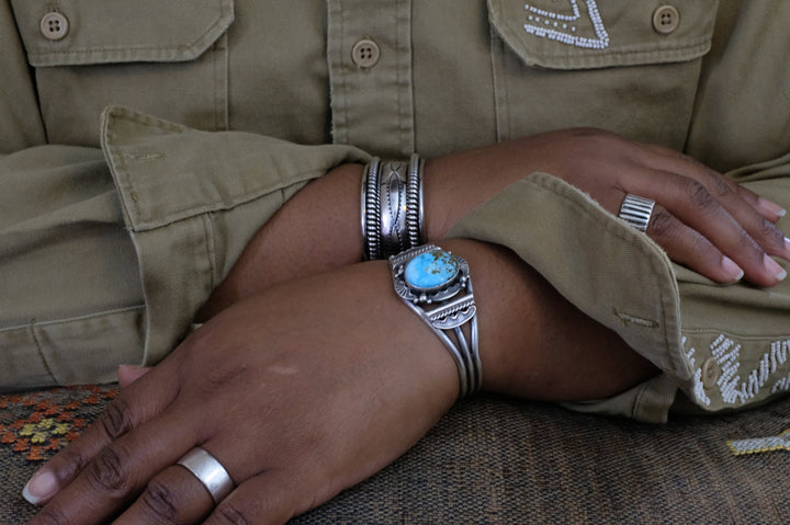 Sterling Silver Kingman Turquoise Mary Ann Spencer Navajo Cuff Bracelet