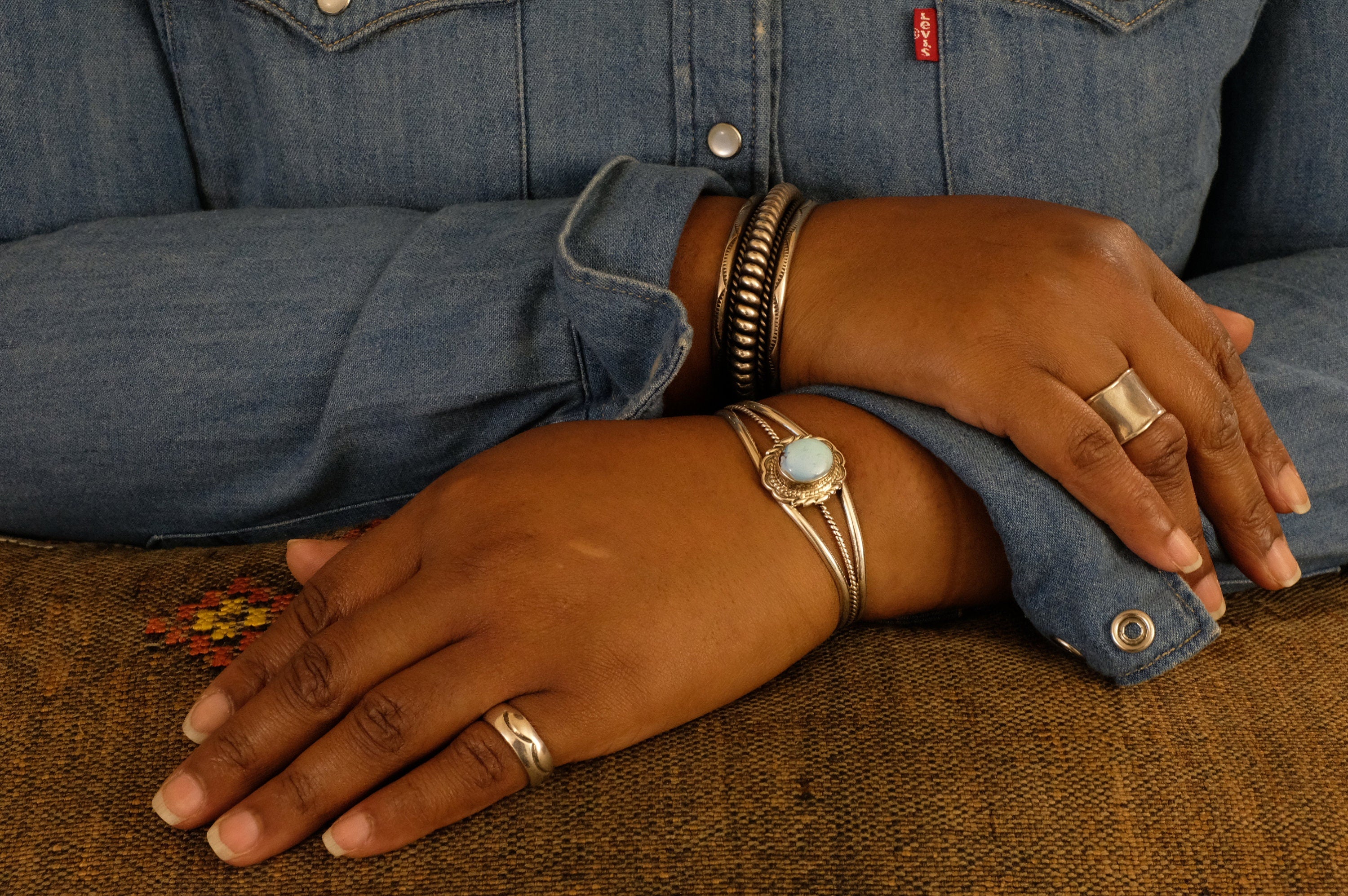 Sterling Silver Golden Hills Turquoise Victor Chee Navajo Cuff Bracelet