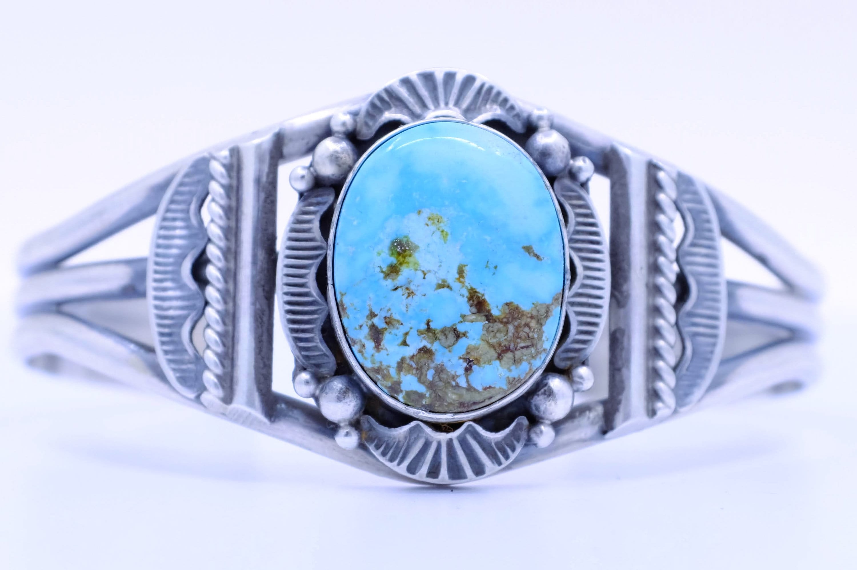 Sterling Silver Kingman Turquoise Mary Ann Spencer Navajo Cuff Bracelet