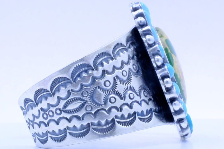 Sterling Silver Royston and Carico Lake Turquoise Danny Clark Navajo Cuff Bracelet