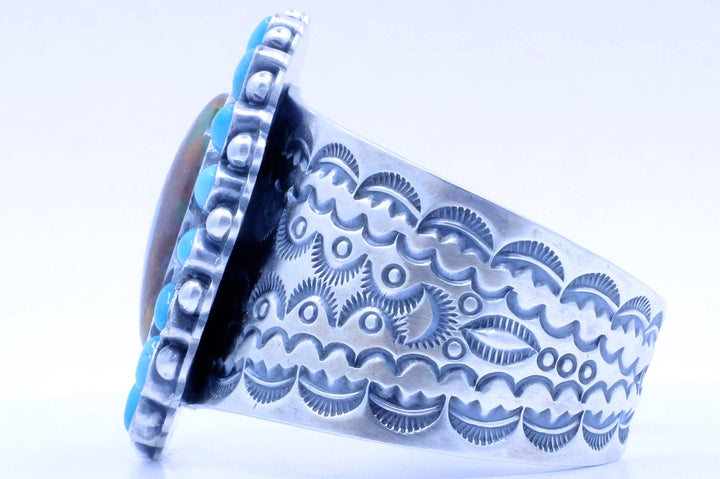 Sterling Silver Royston and Carico Lake Turquoise Danny Clark Navajo Cuff Bracelet