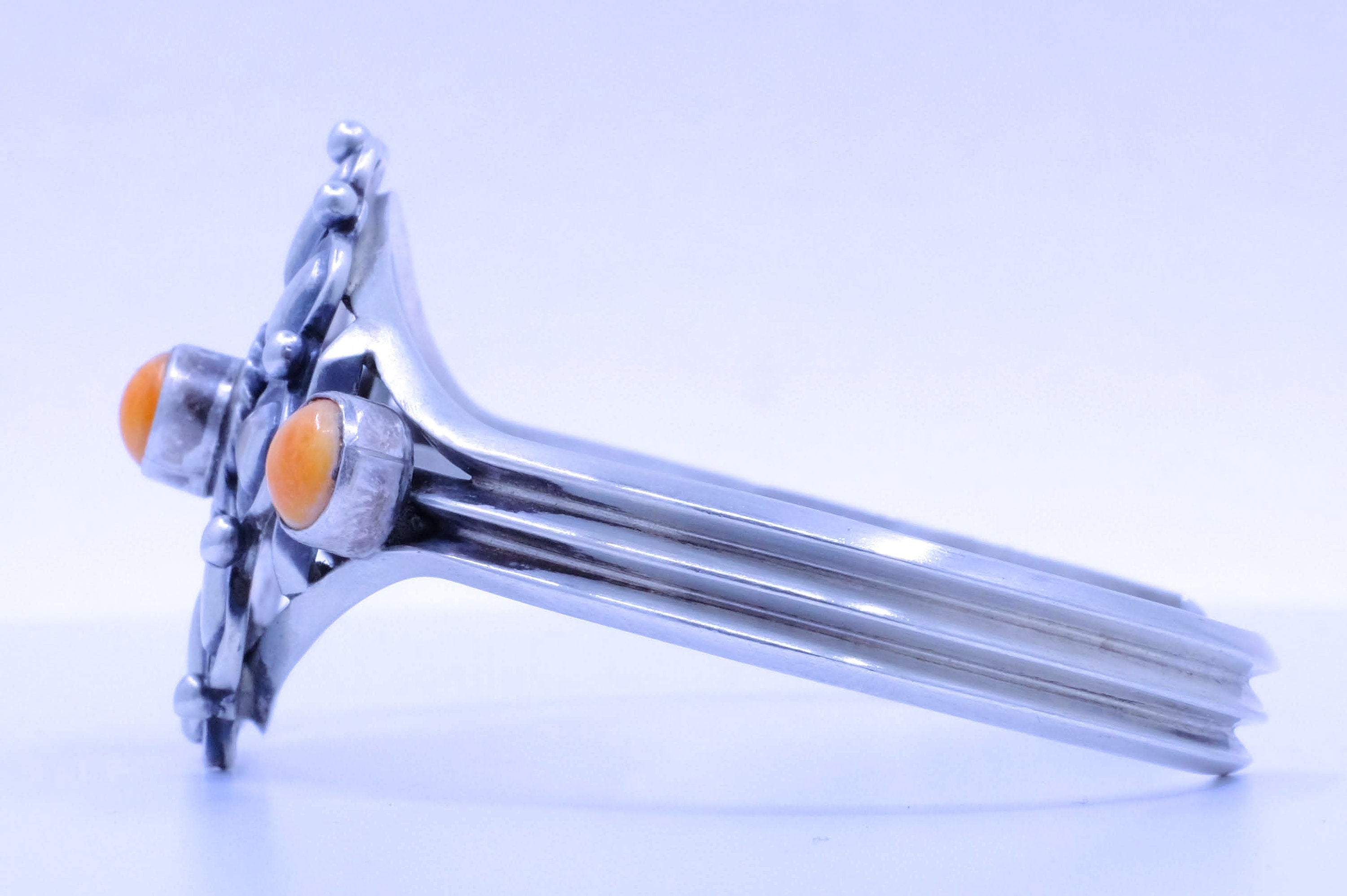 Sterling Silver Orange Spiny Oyster Navajo Cuff Bracelet