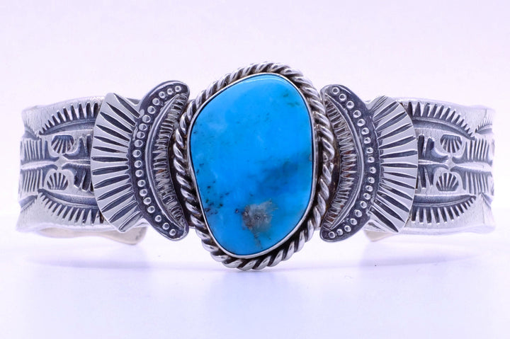 Sterling Silver Kingman Turquoise Garrett Hale Navajo Cuff Bracelet