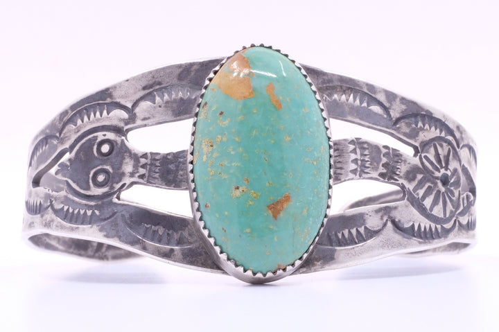 Sterling Silver Cerrillos Turquoise Fred Harvey Era Navajo Cuff Bracelet