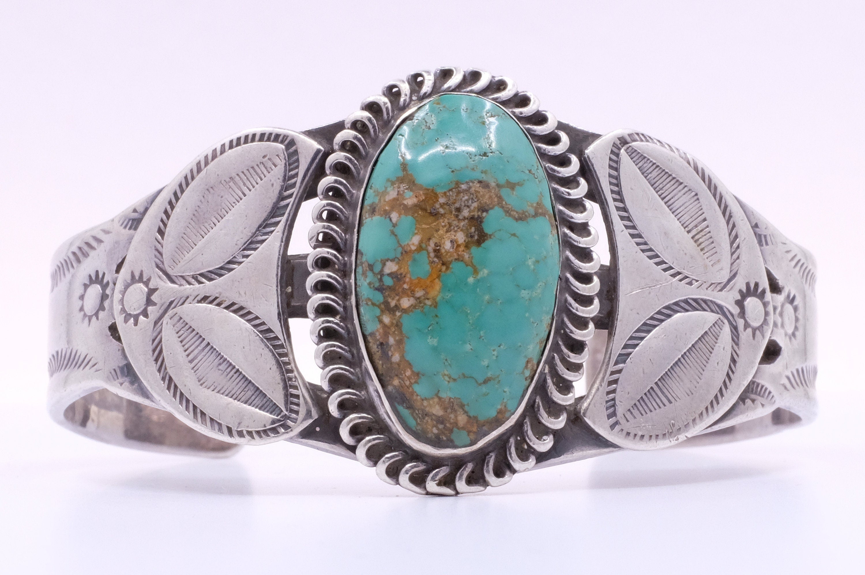 Sterling Silver Turquoise Fred Harvey Era Cuff Bracelet