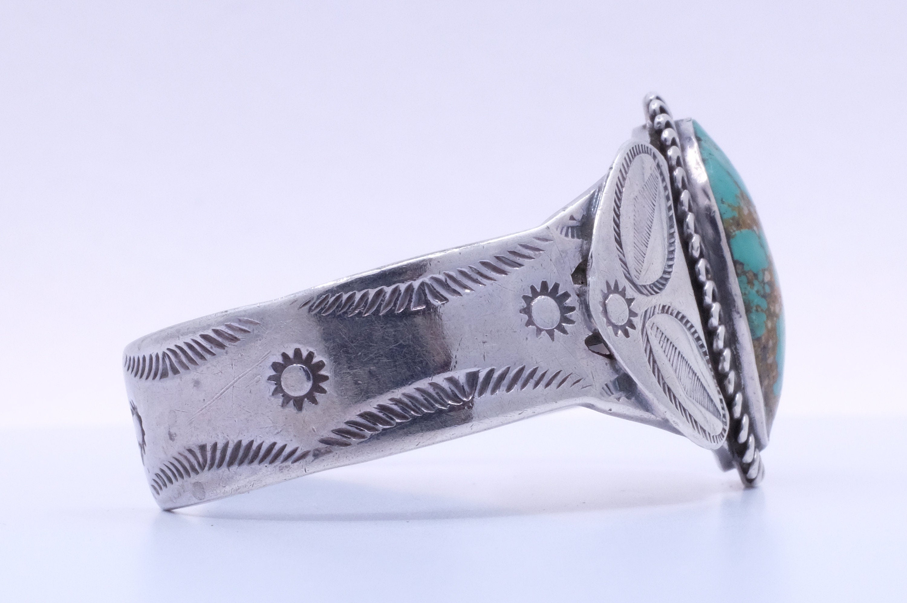 Sterling Silver Turquoise Fred Harvey Era Cuff Bracelet