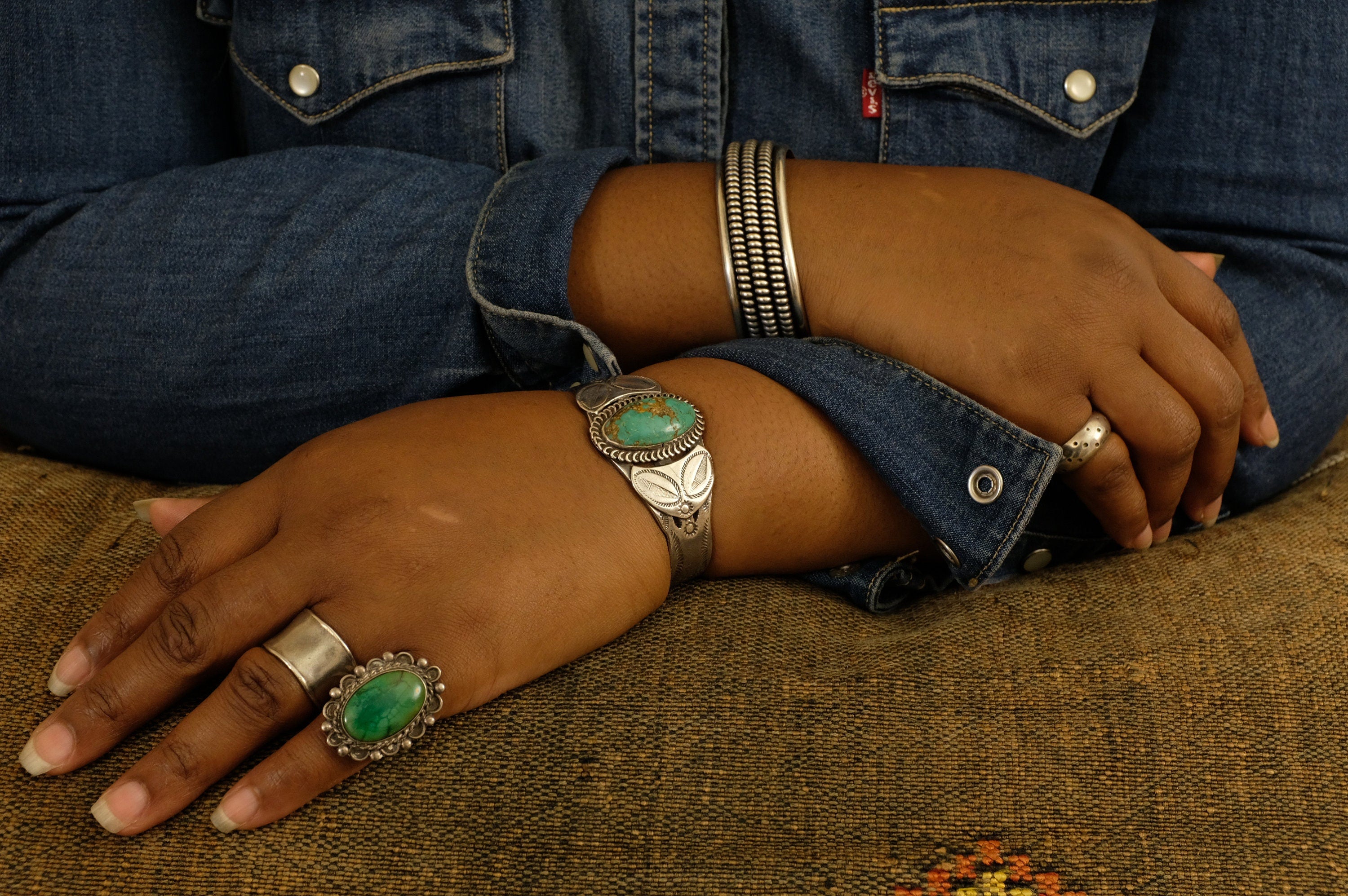 Sterling Silver Turquoise Fred Harvey Era Cuff Bracelet