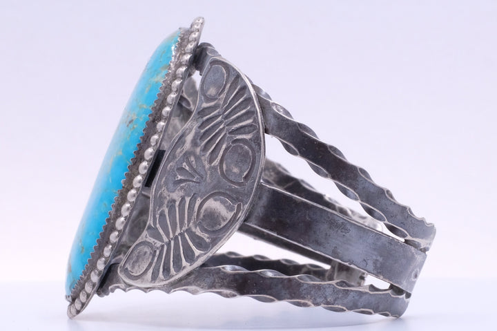 Sterling Silver Turquoise Fred Harvey Era Navajo Cuff Bracelet