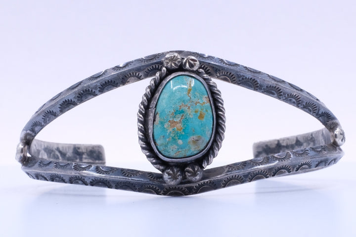 Sterling Silver Turquoise Fred Harvey Era Navajo Cuff Bracelet