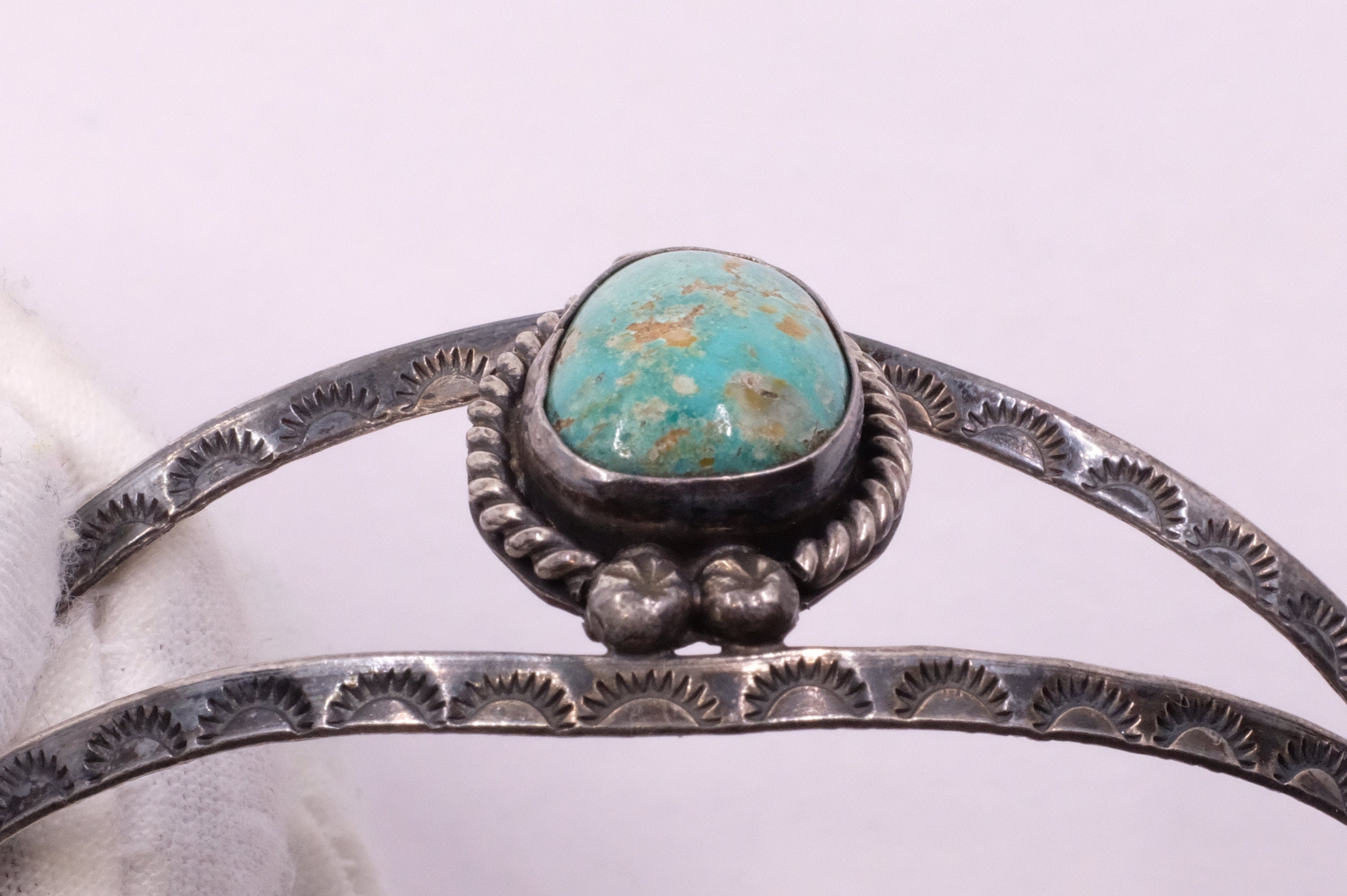 Sterling Silver Turquoise Fred Harvey Era Navajo Cuff Bracelet