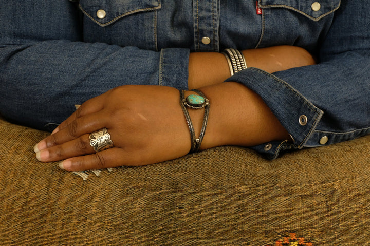 Sterling Silver Turquoise Fred Harvey Era Navajo Cuff Bracelet