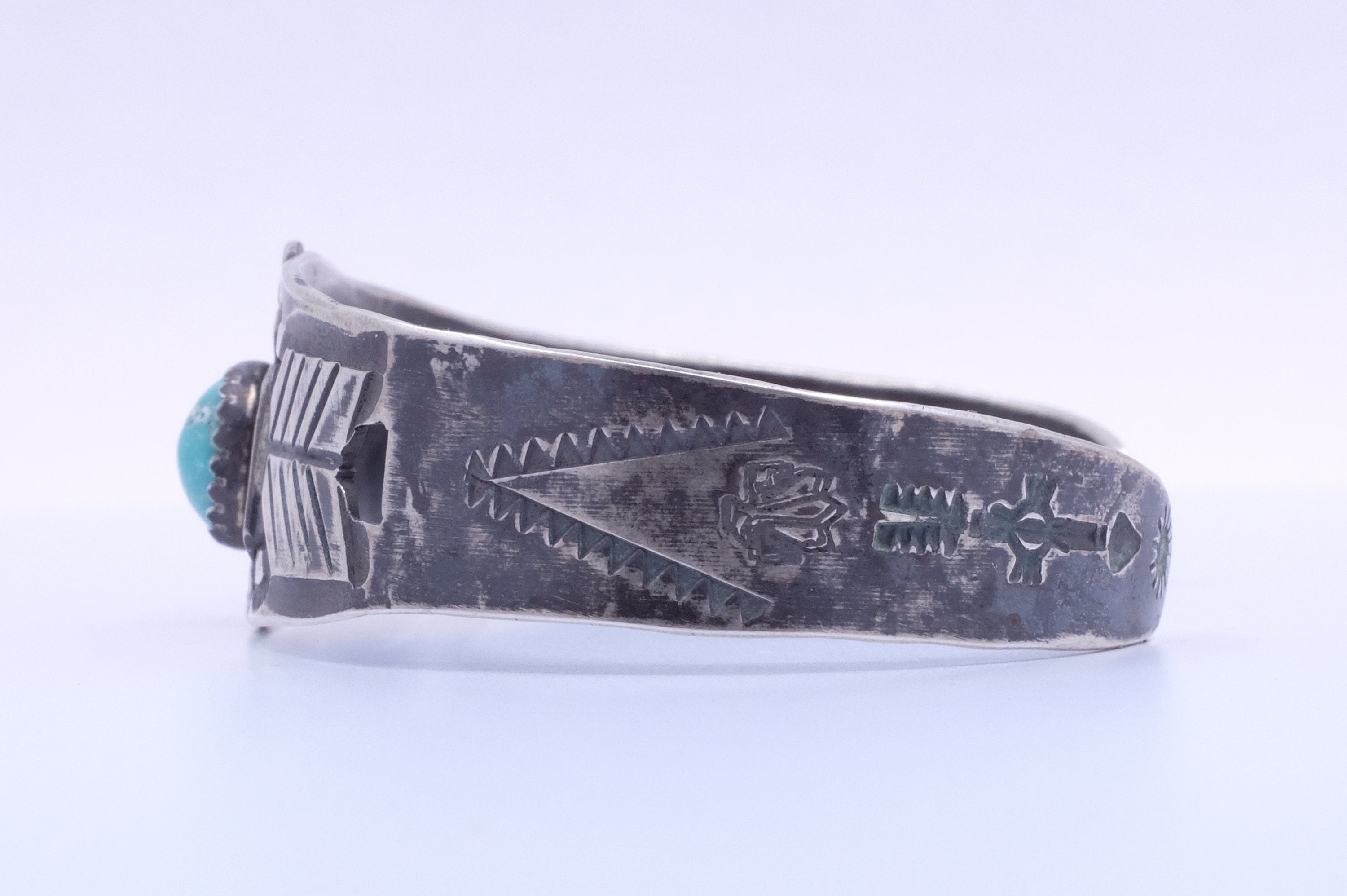 Sterling Silver Turquoise Fred Harvey Era Thunderbird Cuff Bracelet