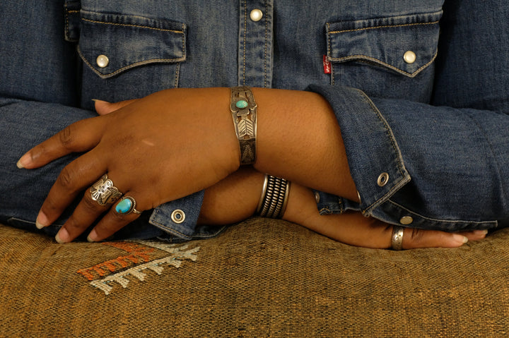 Sterling Silver Turquoise Fred Harvey Era Thunderbird Cuff Bracelet