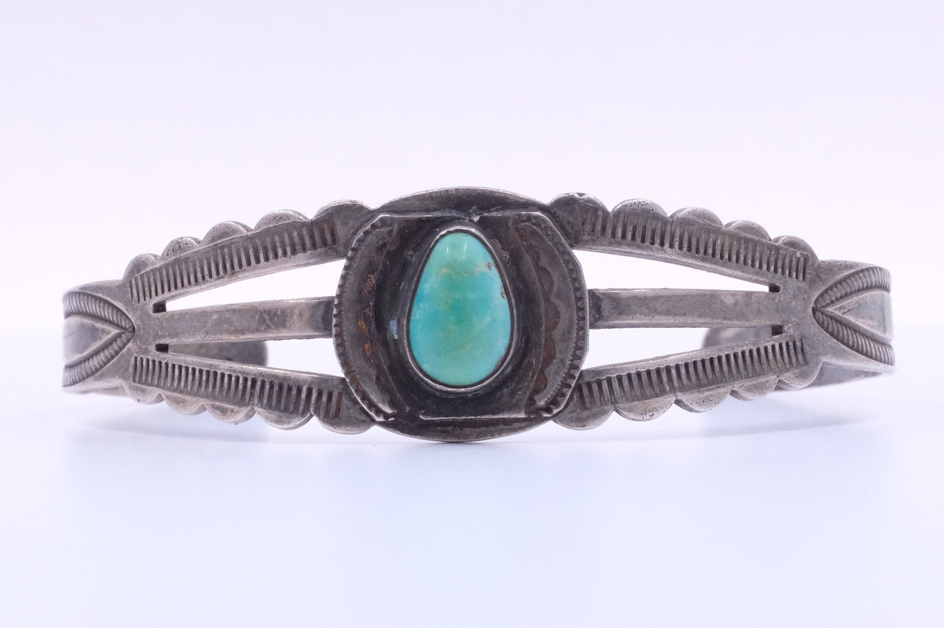 Sterling Silver Turquoise Fred Harvey Era Cuff Bracelet