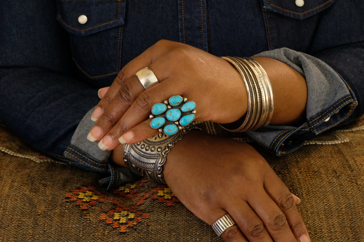 Sterling Silver Turquoise Bea Tom Navajo Ring