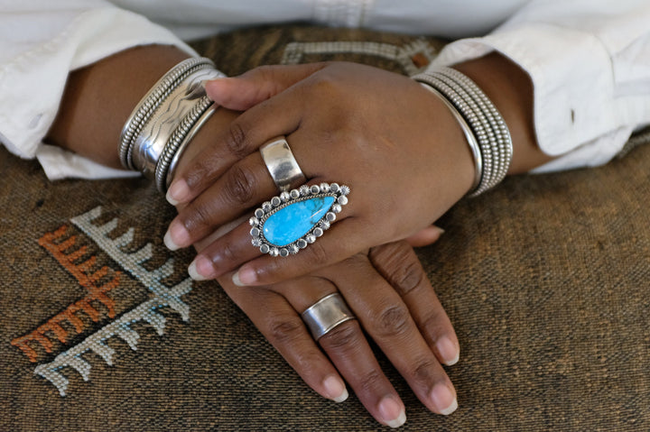 Sterling Silver Turquoise Greg Yazzie Navajo Ring