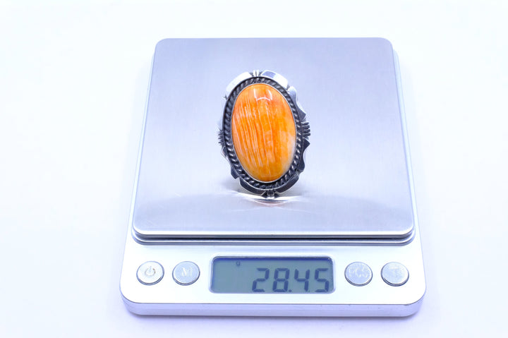 Sterling Silver Orange Spiny Oyster Eddie Secatero Navajo Ring