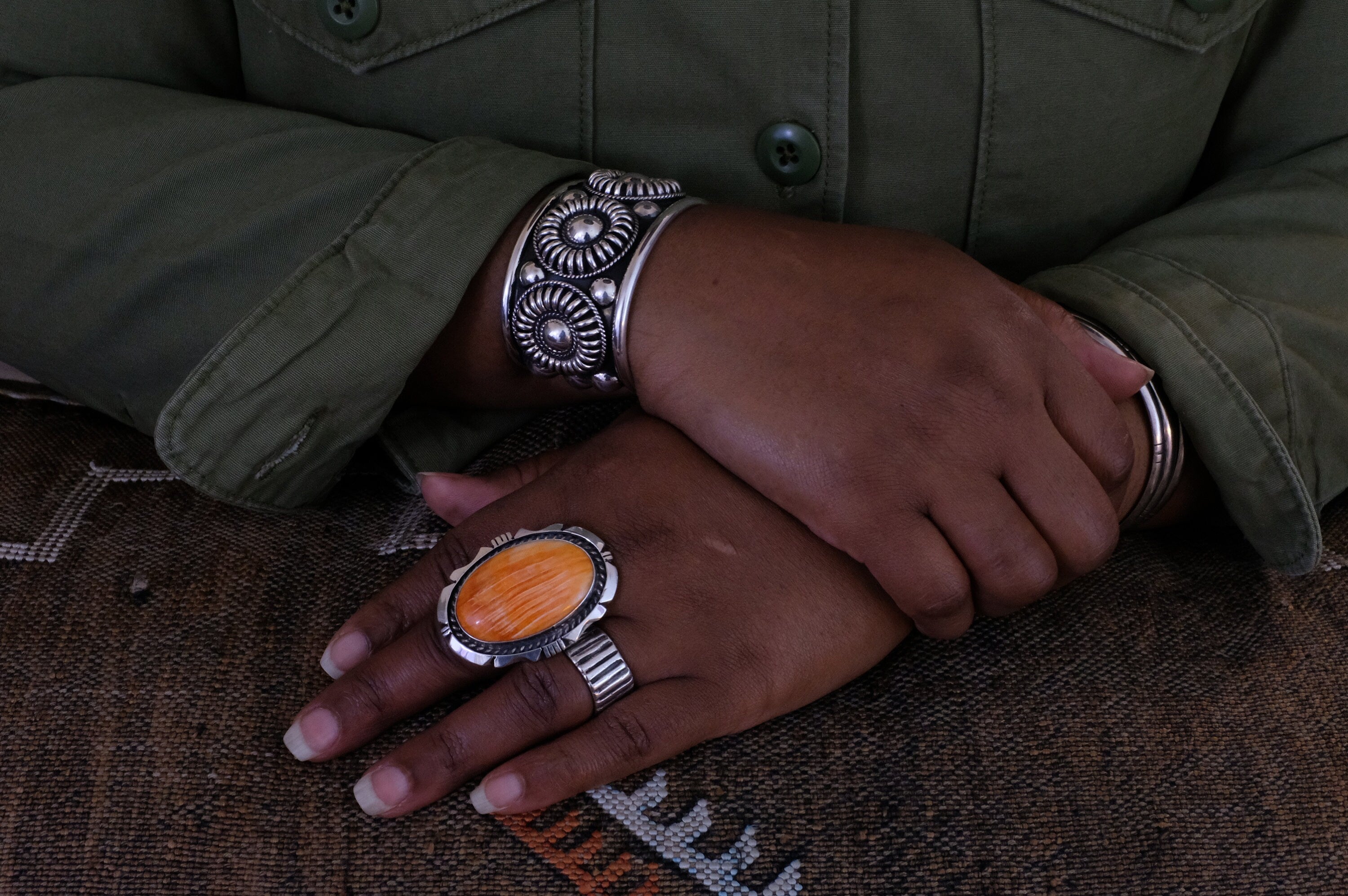 Sterling Silver Orange Spiny Oyster Eddie Secatero Navajo Ring