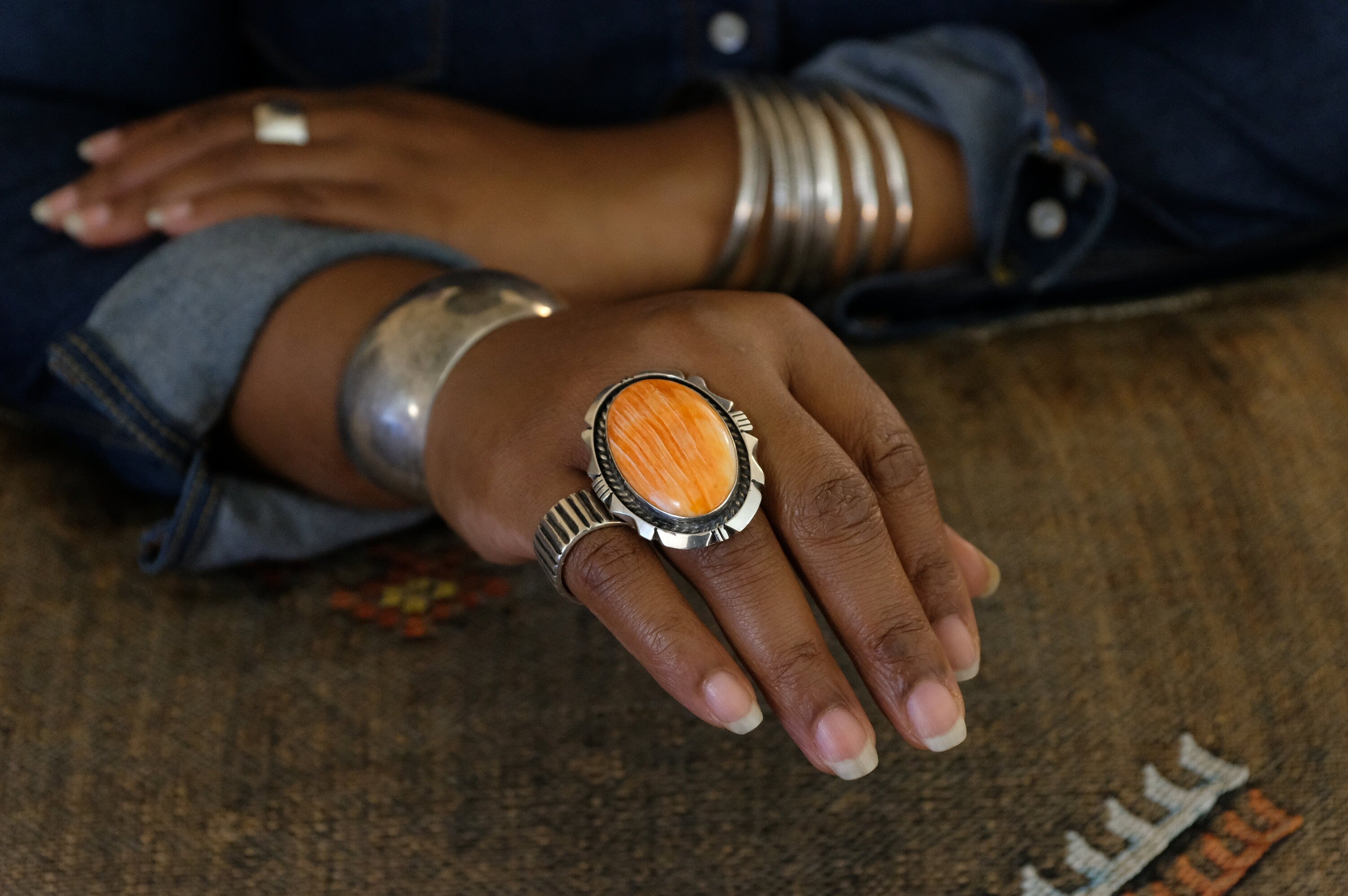 Sterling Silver Orange Spiny Oyster Eddie Secatero Navajo Ring