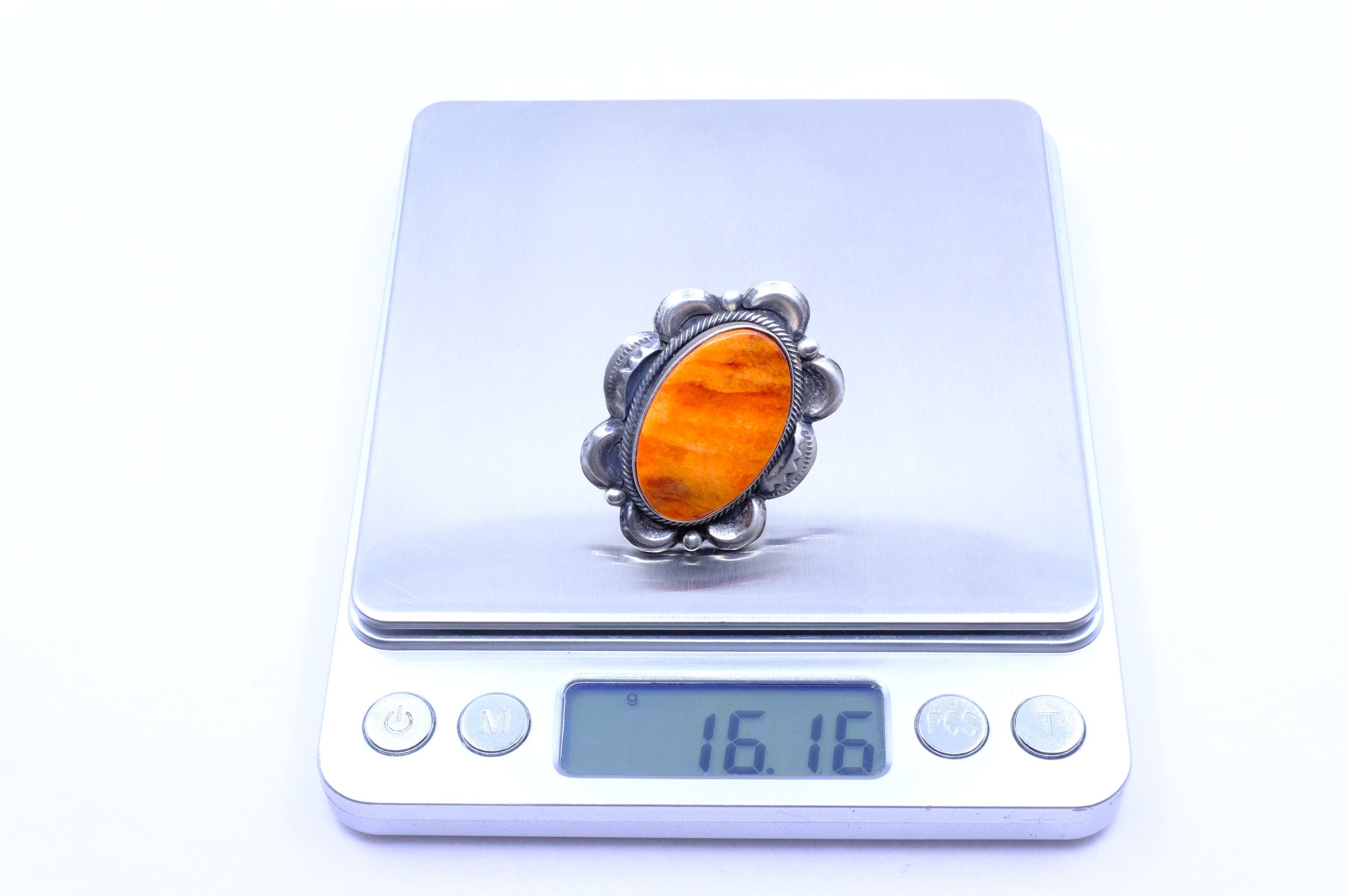 Sterling Silver Orange Spiny Oyster Juanita Long Navajo Ring