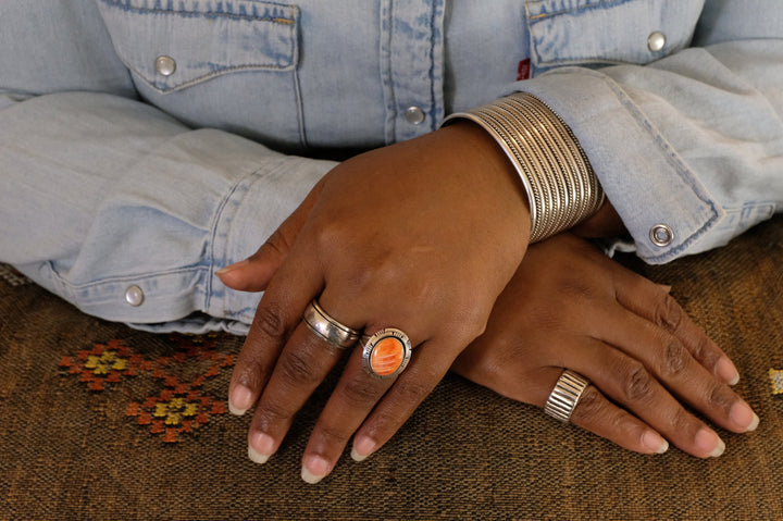 Sterling Silver Orange Spiny Oyster David Skeets Navajo Ring