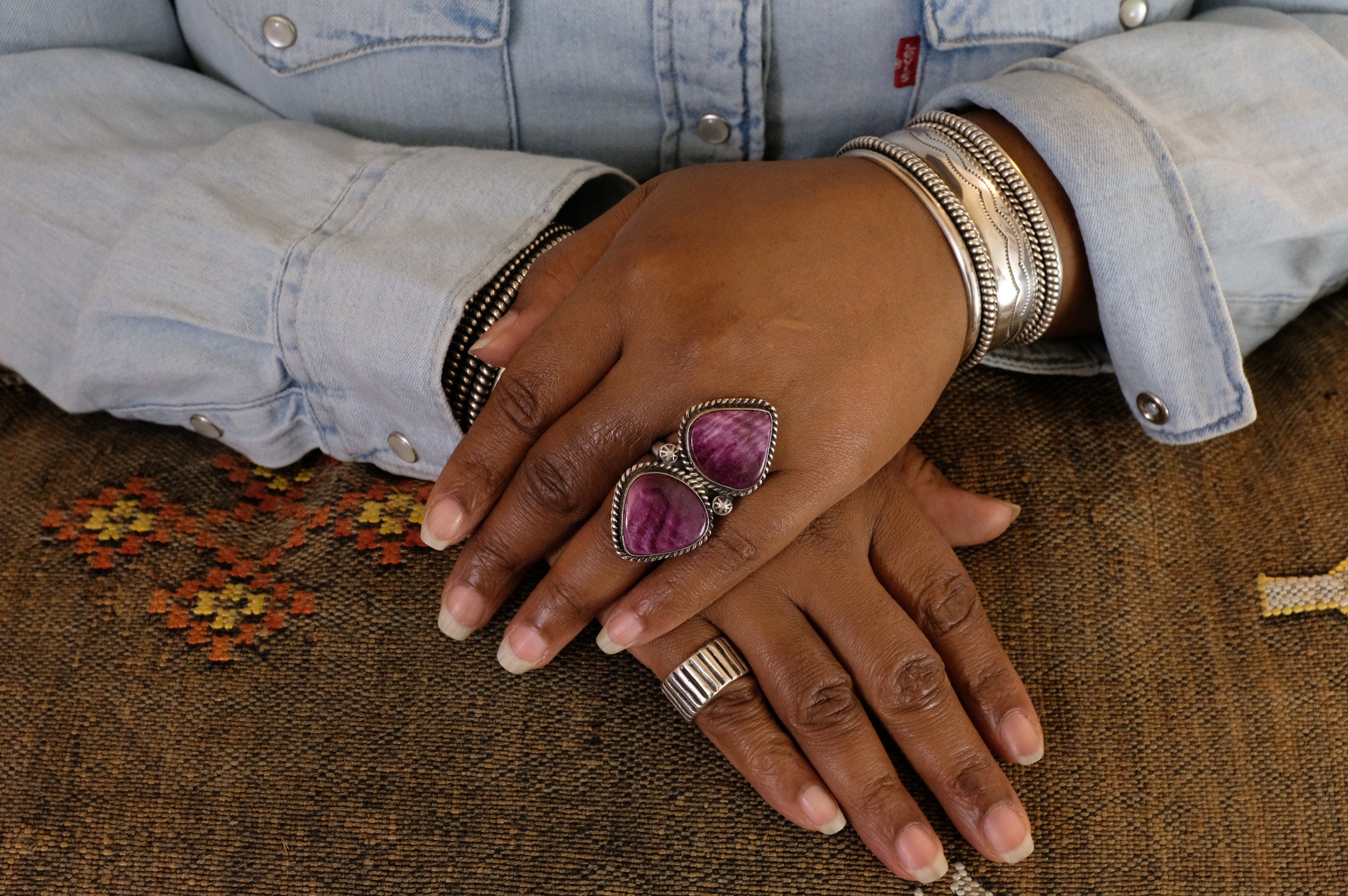 Sterling Silver Purple Spiny Oyster Augustine Largo Navajo Ring