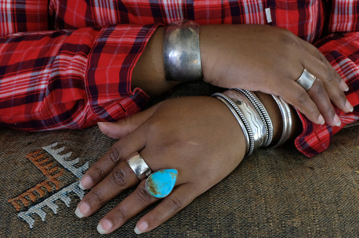 Sterling Silver Kingman Turquoise Navajo Ring