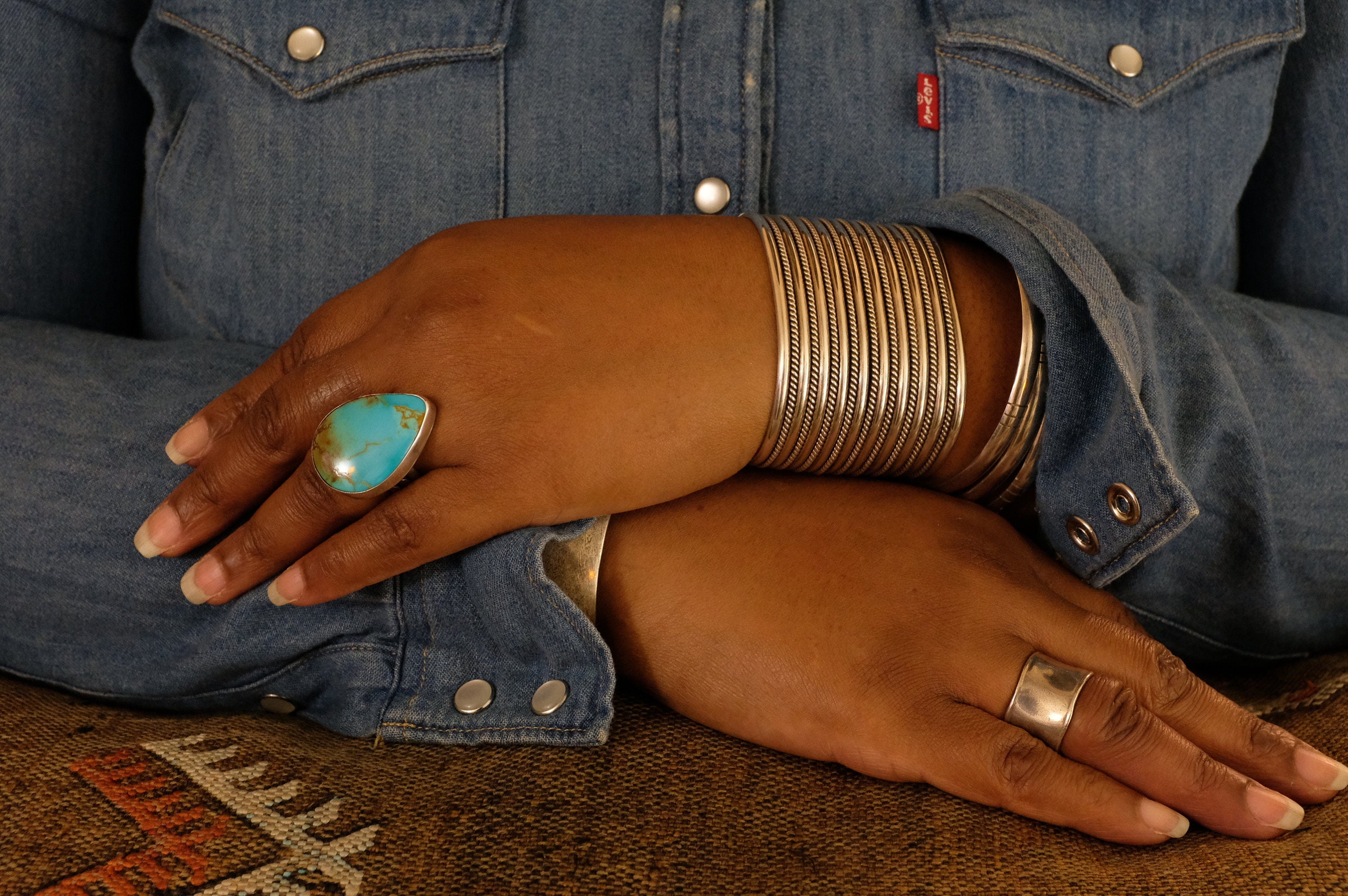 Sterling Silver Kingman Turquoise Navajo Ring