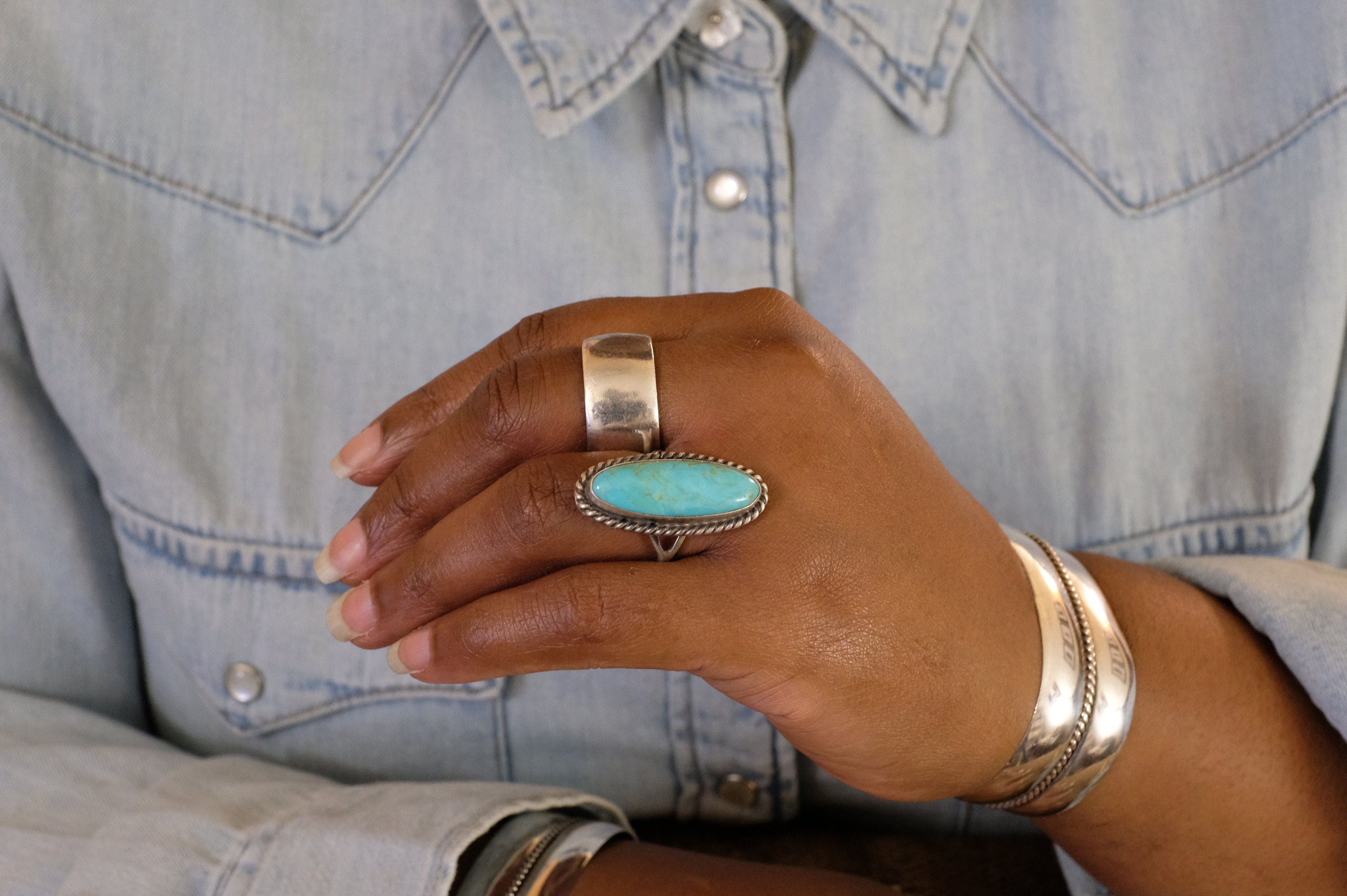 Sterling Silver Turquoise Robert Shakey Navajo Ring