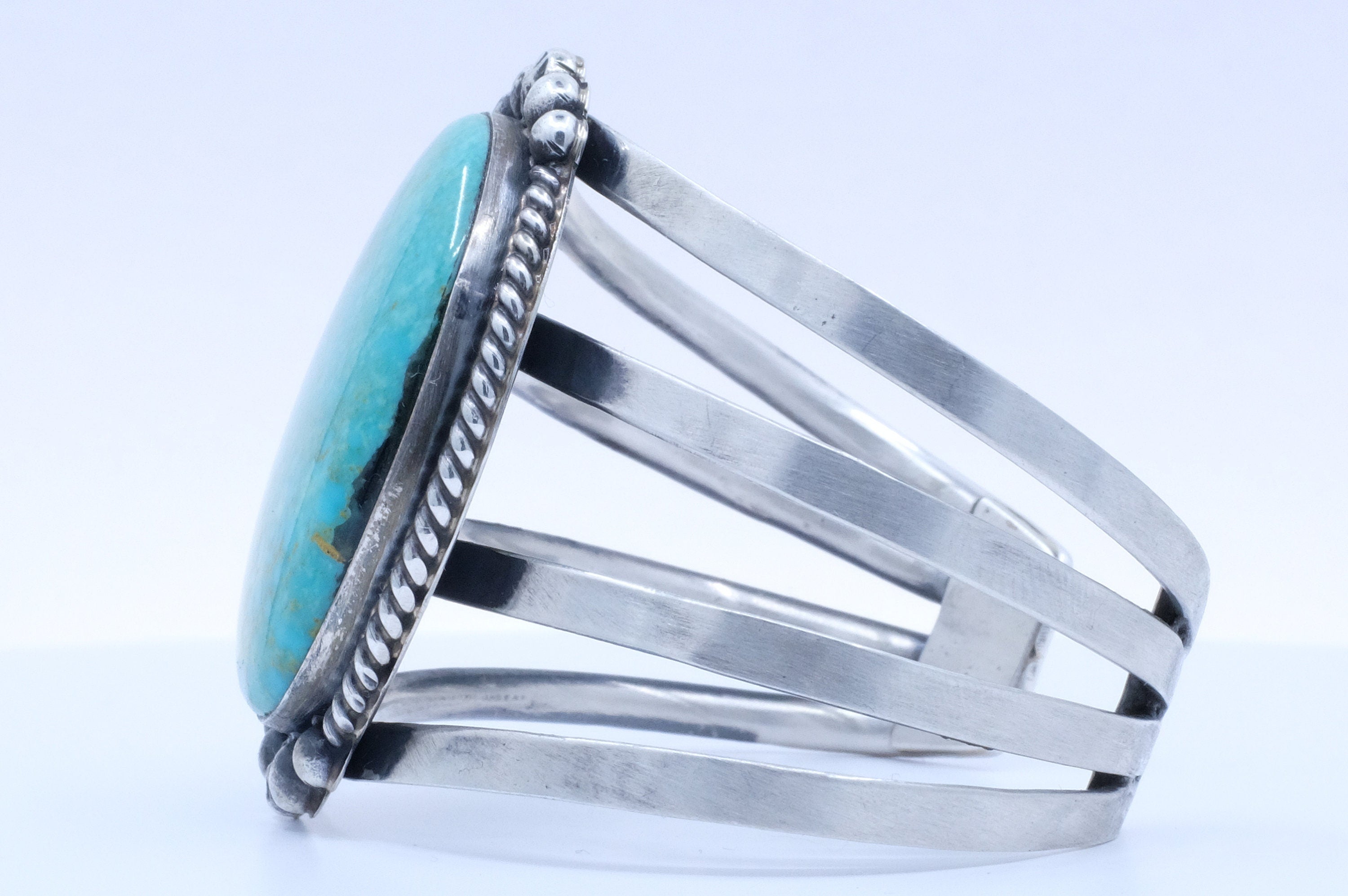 Sterling Silver Blue Kingman Turquoise Augustine Largo Navajo Cuff Bracelet