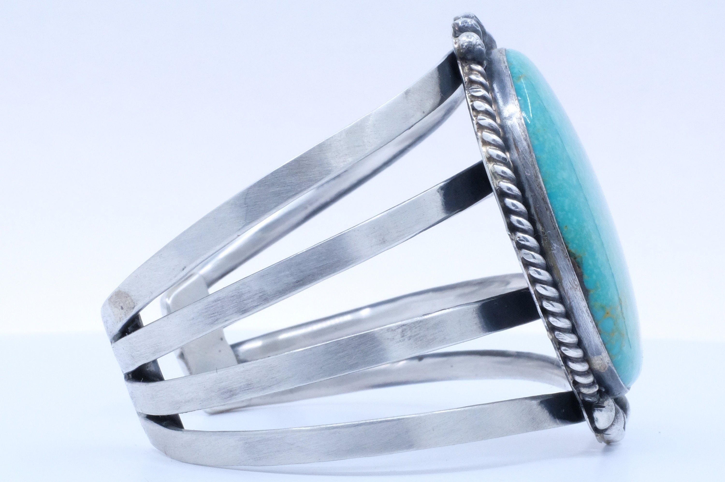 Sterling Silver Blue Kingman Turquoise Augustine Largo Navajo Cuff Bracelet