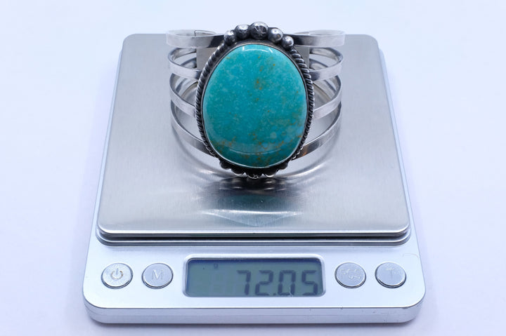 Sterling Silver Blue Kingman Turquoise Augustine Largo Navajo Cuff Bracelet