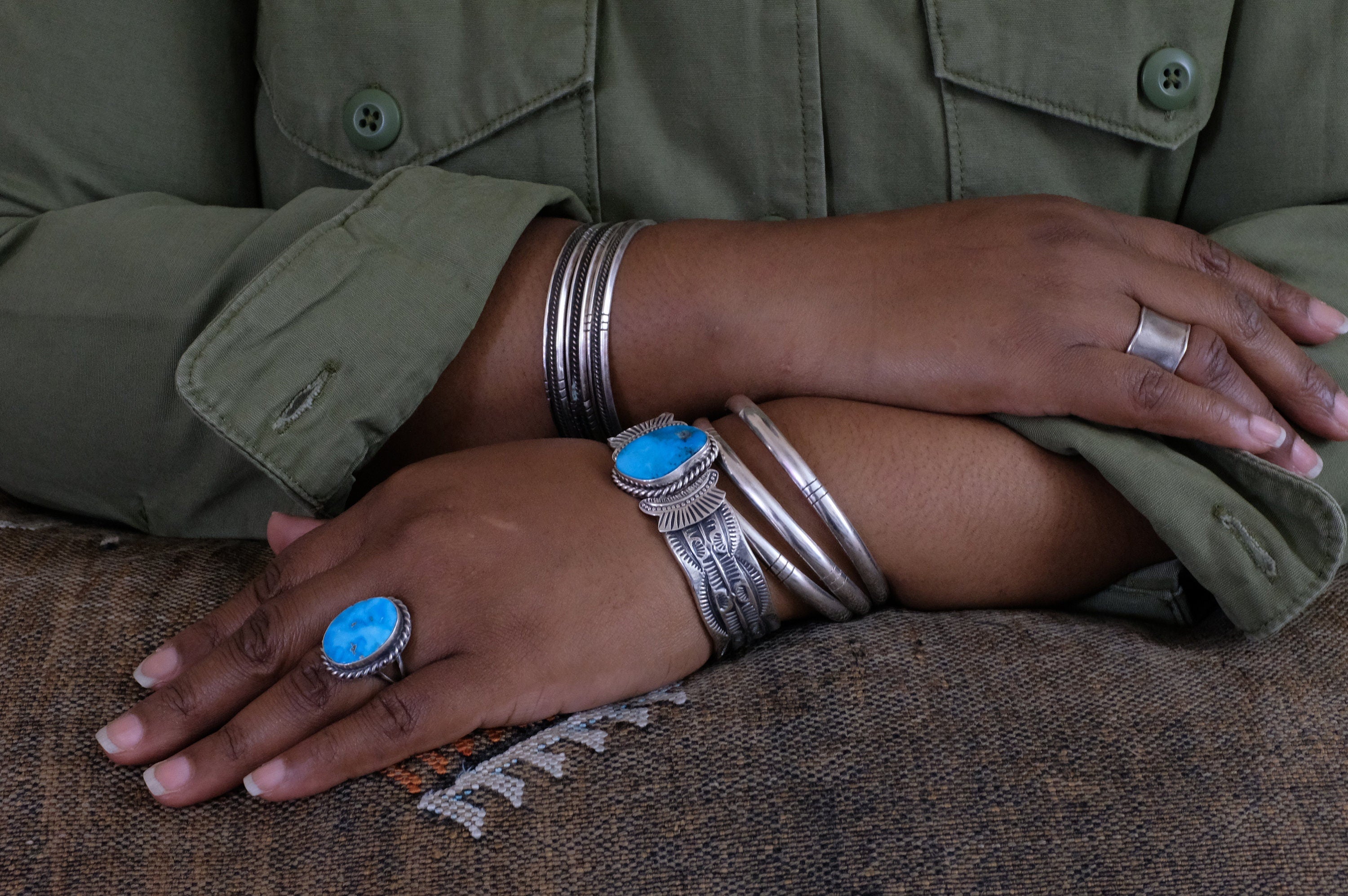 Sterling Silver Kingman Turquoise Garrett Hale Navajo Cuff Bracelet