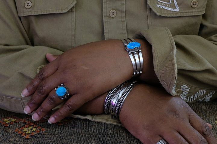 Sterling Silver Navajo Paul Livingston Cuff Bracelet