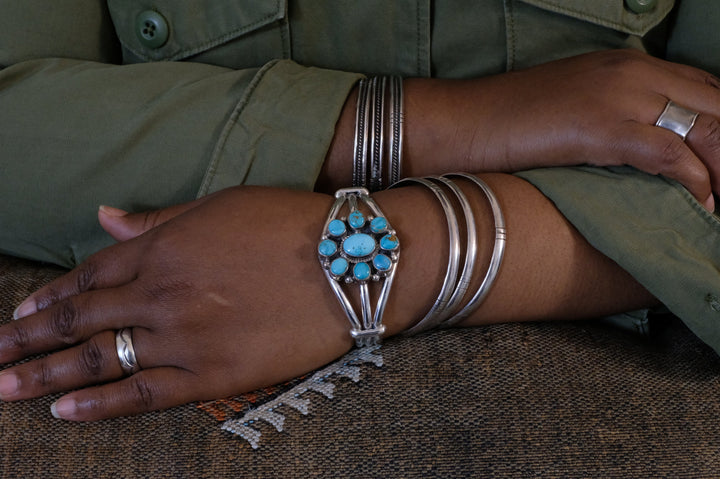 Sterling Silver Lone Mountain Turquoise Shirley Henry Navajo Cuff Bracelet