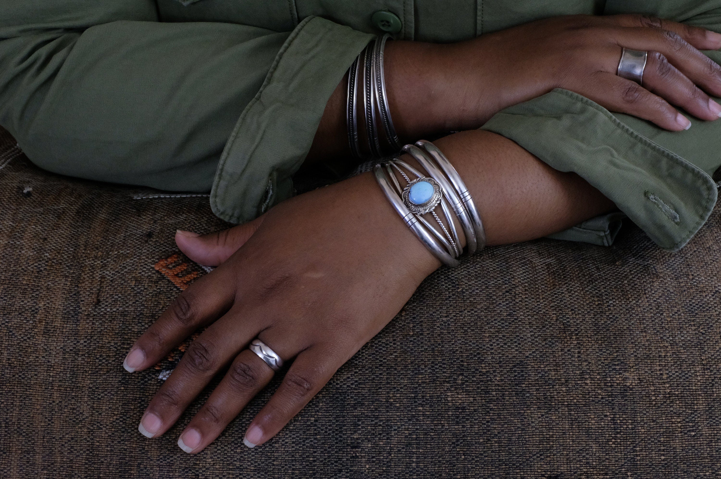 Sterling Silver Golden Hills Turquoise Victor Chee Navajo Cuff Bracelet