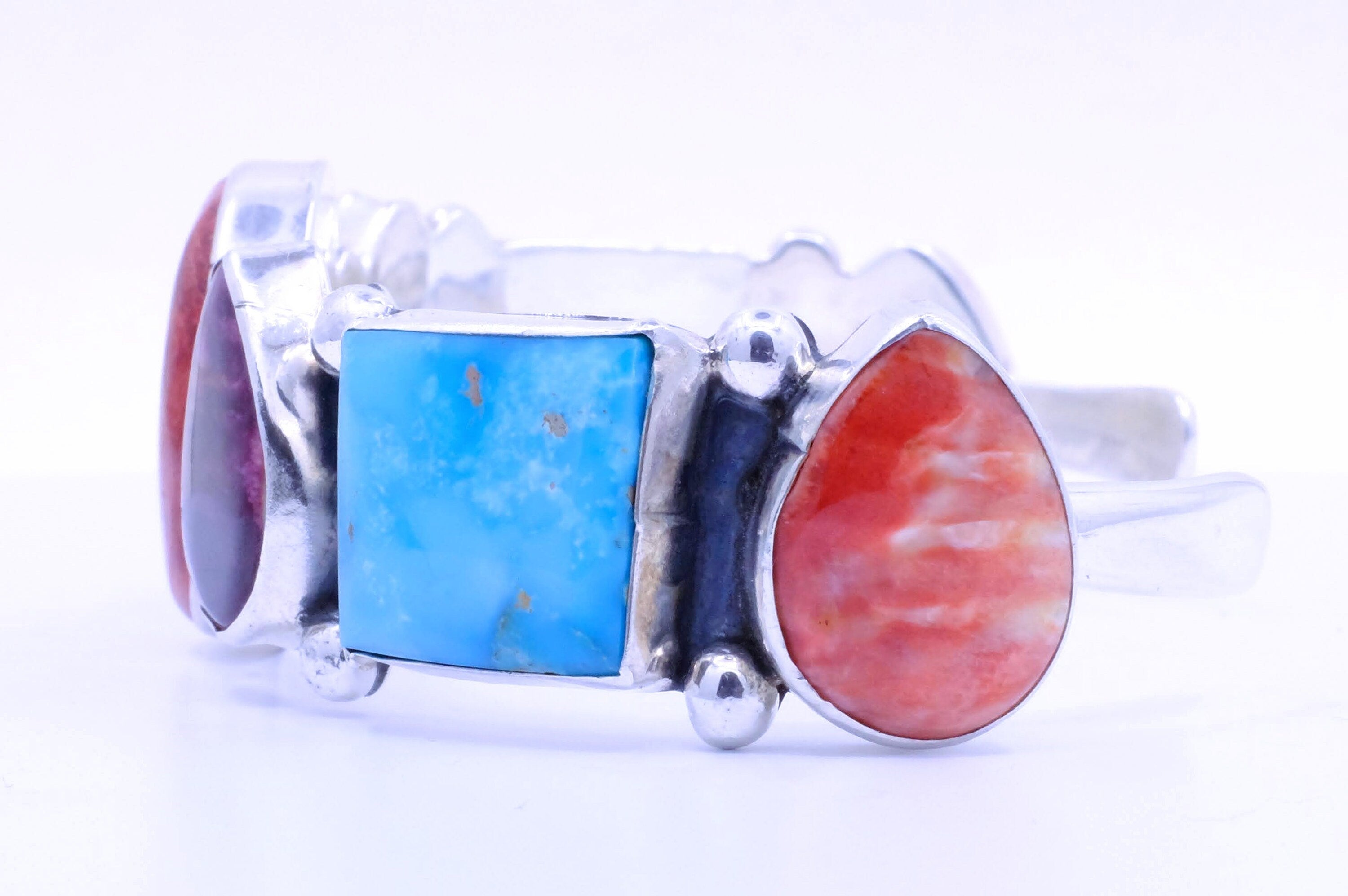 Sterling Silver Spiny Oyster and Turquoise Davey Morgan Navajo Cuff Bracelet