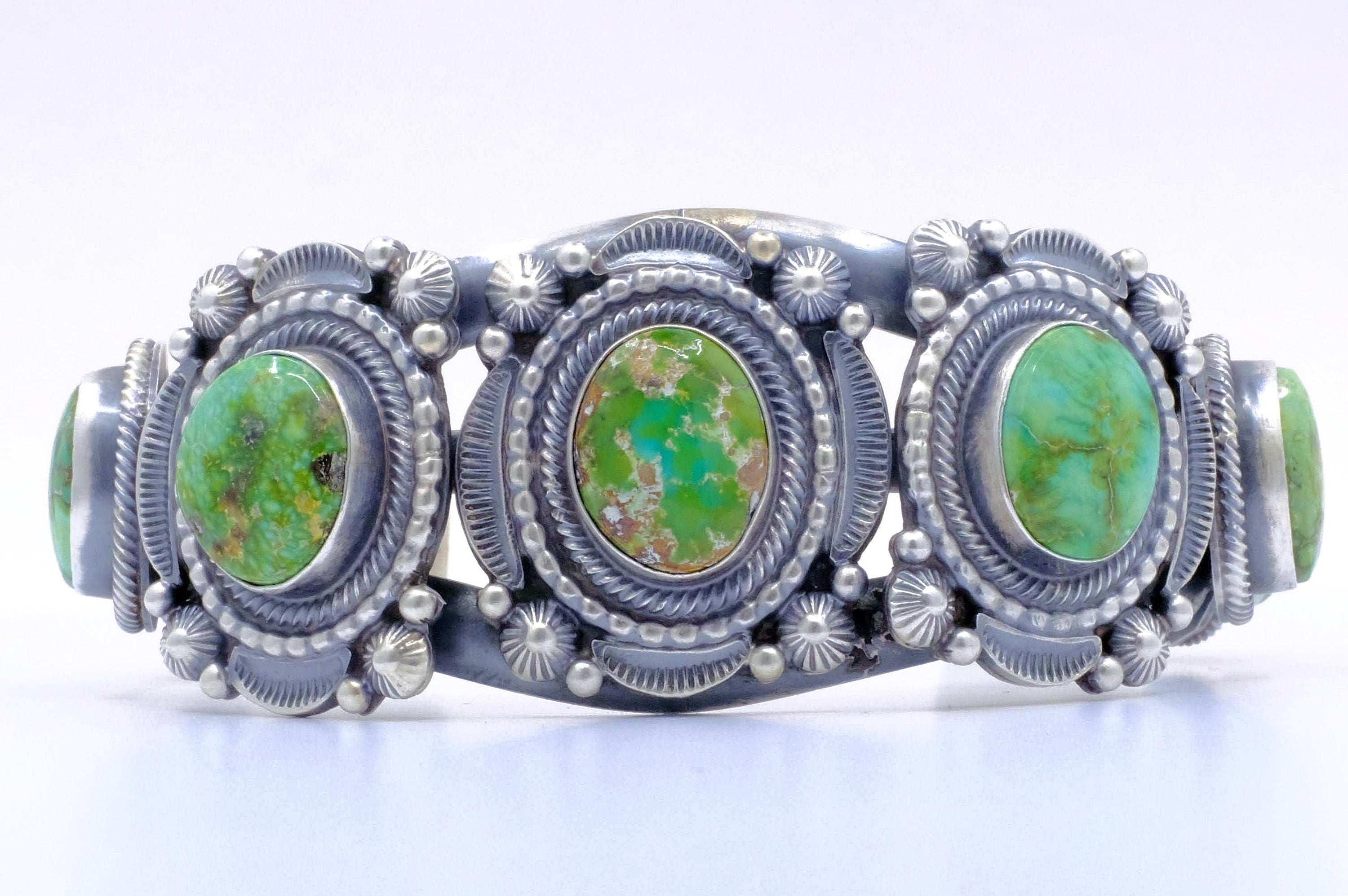 Sterling Silver Sonoran Gold Turquoise Tom Lewis Navajo Cuff Bracelet