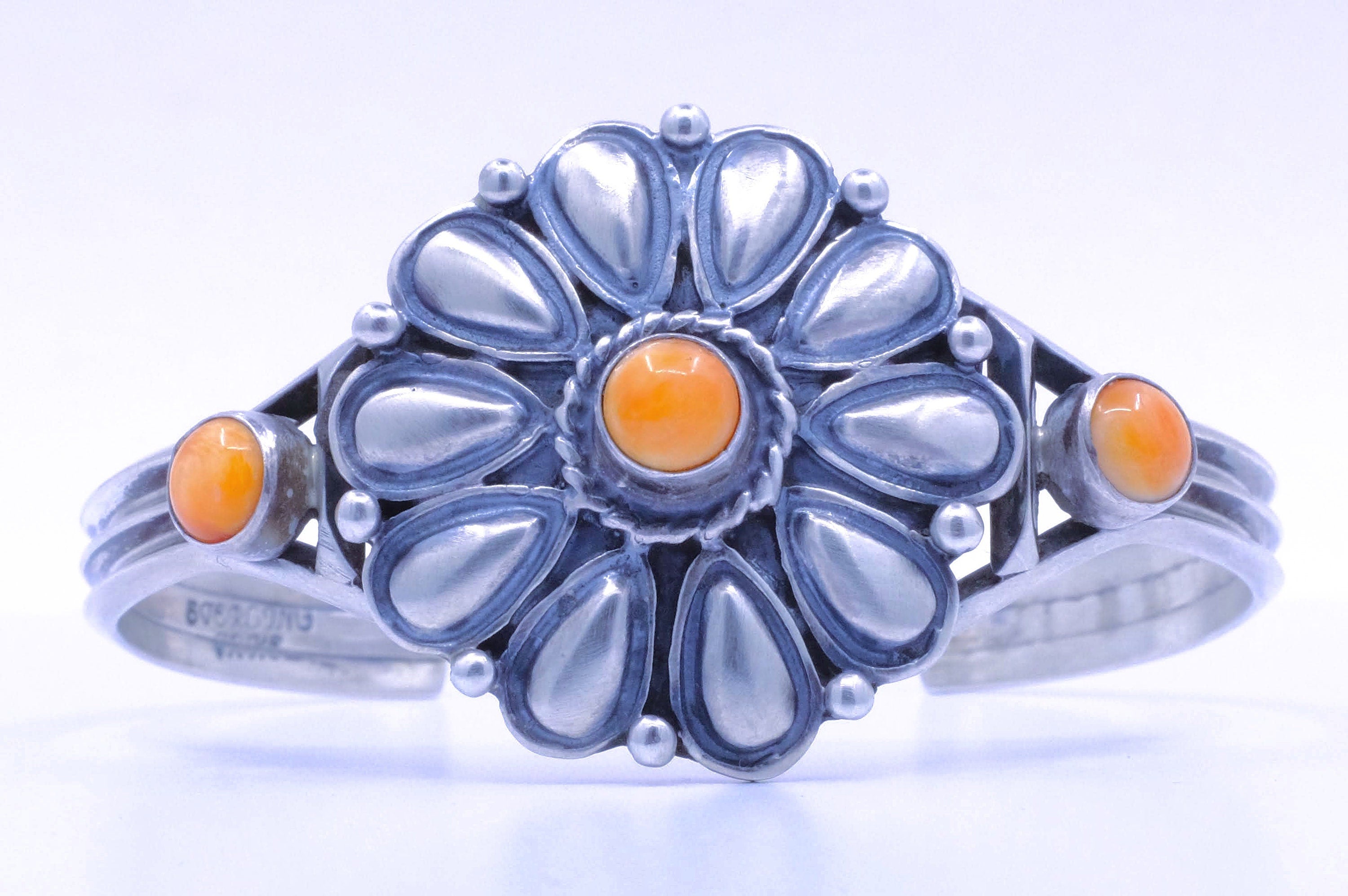 Sterling Silver Orange Spiny Oyster Navajo Cuff Bracelet