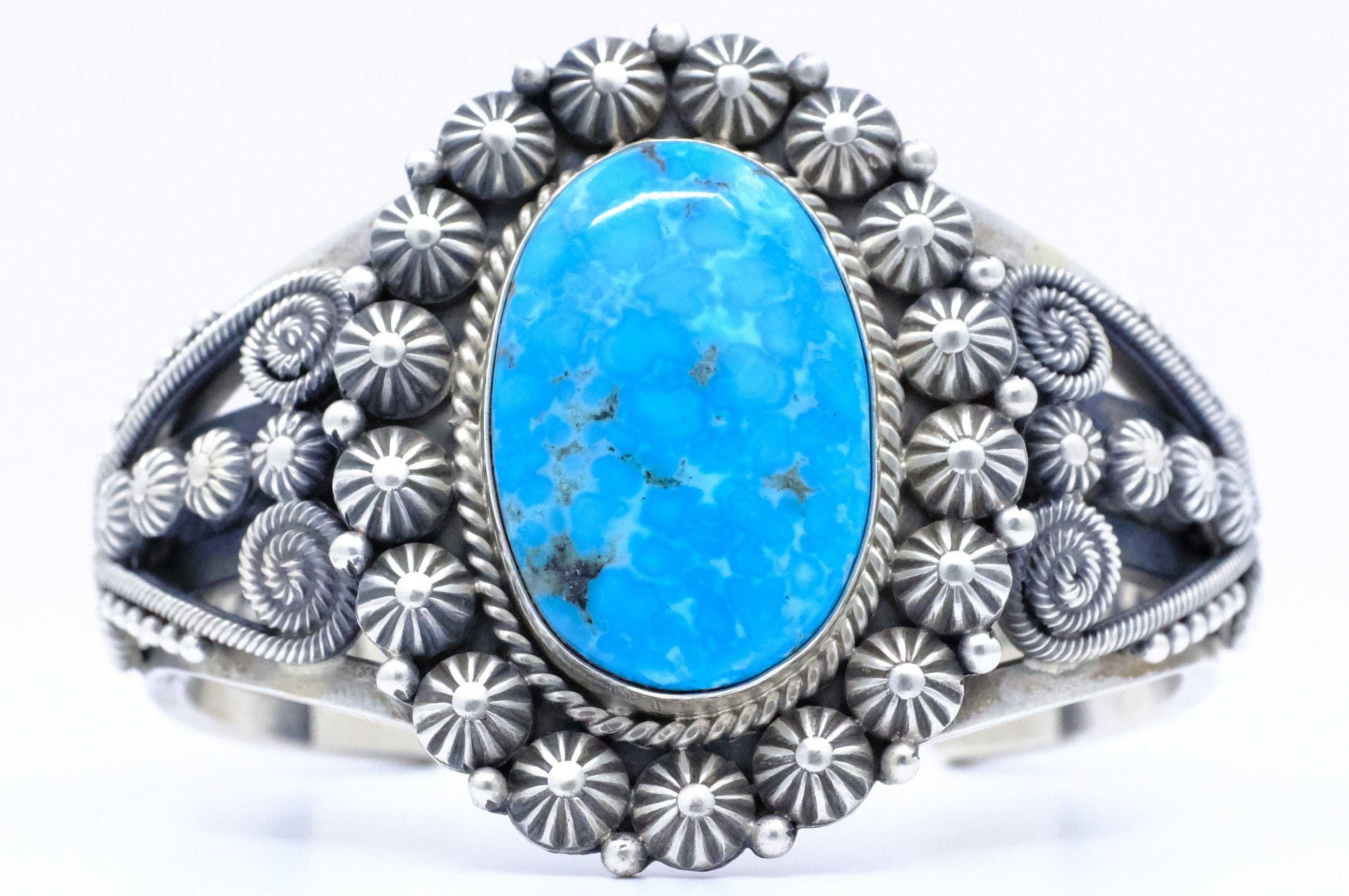 Sterling Silver Kingman Turquoise Michael & Rose Calladitto Navajo Cuff Bracelet