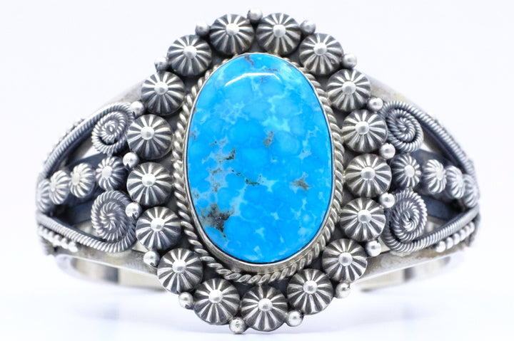 Sterling Silver Kingman Turquoise Michael & Rose Calladitto Navajo Cuff Bracelet