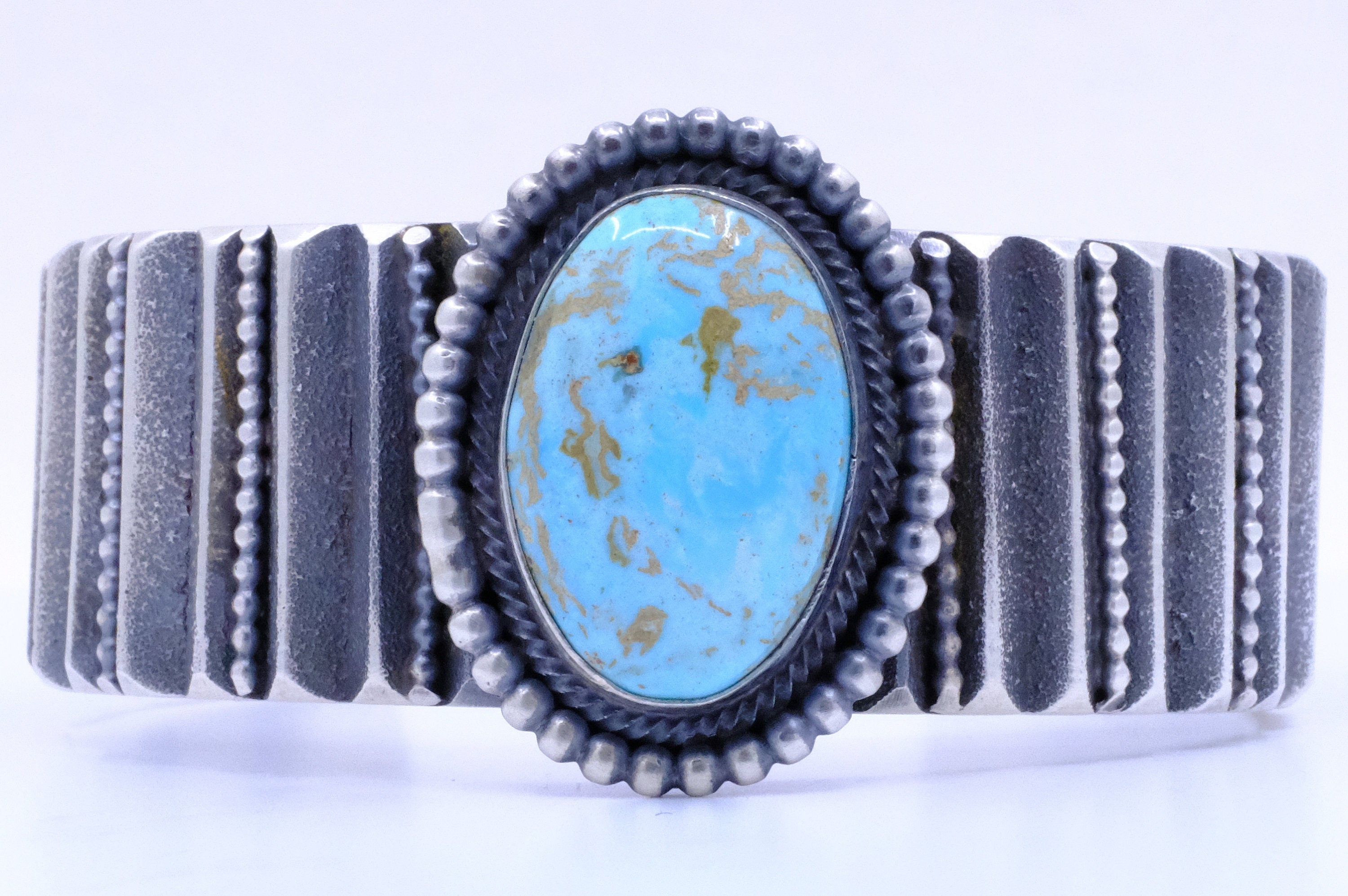 Sterling Silver Kingman Turquoise Hemerson Brown Navajo Cuff Bracelet