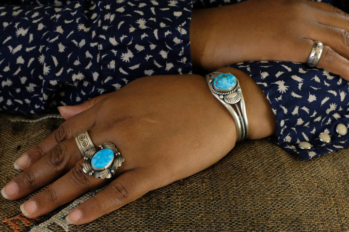 Sterling Silver Kingman Turquoise Navajo Paul Livingston Cuff Bracelet