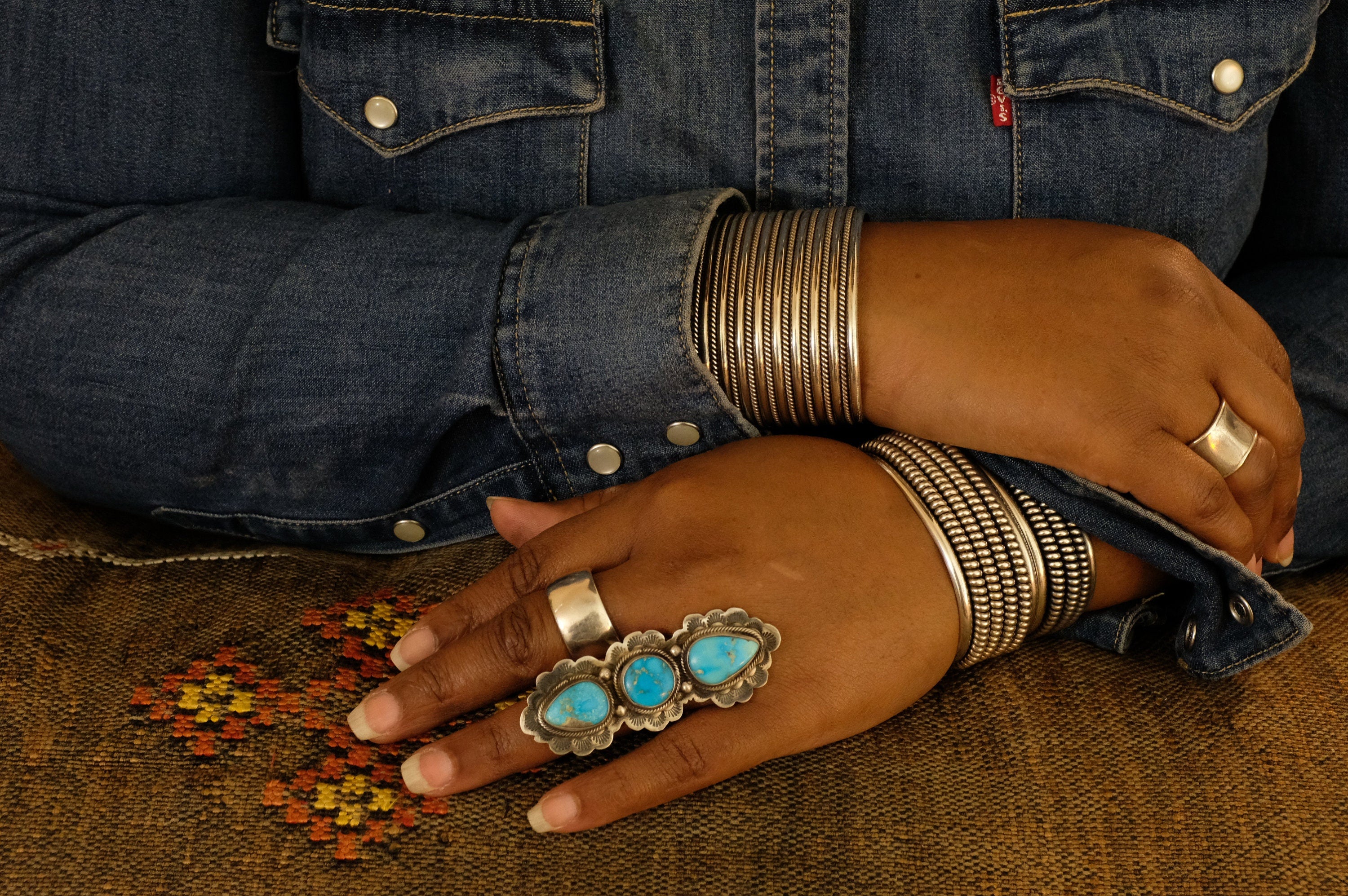 Sterling Silver Turquoise Lorenzo Juan Navajo Ring